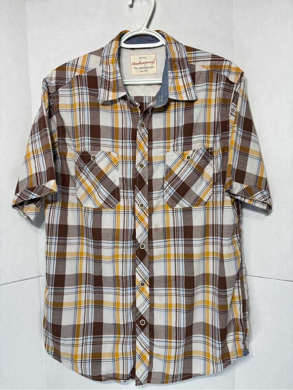 Original Weatherproof Vintage Plaid Short-Sleeve Button-Down Casual Shirt